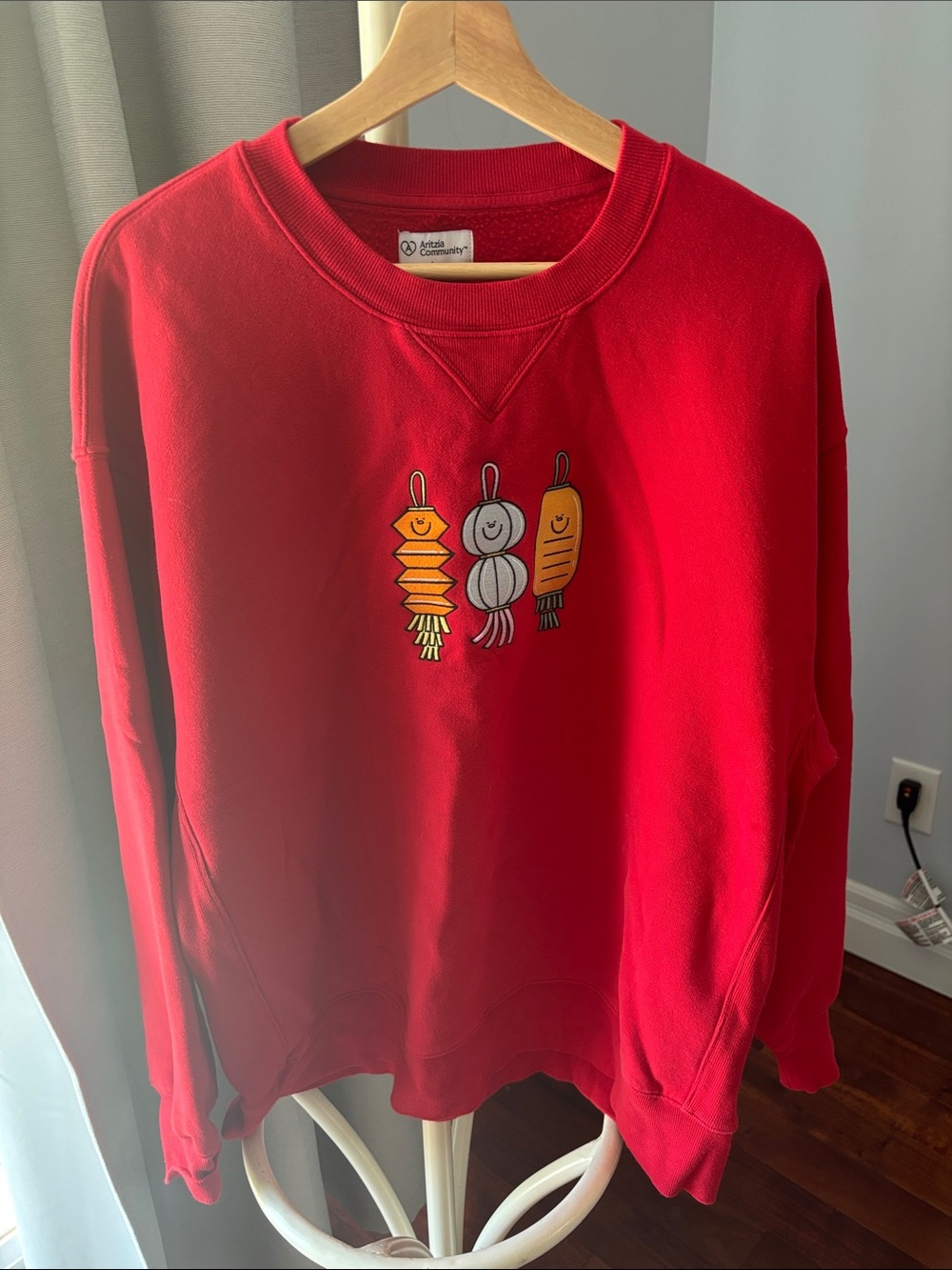 Aritzia Red Crewneck Sweatshirt with Lantern Graphics
